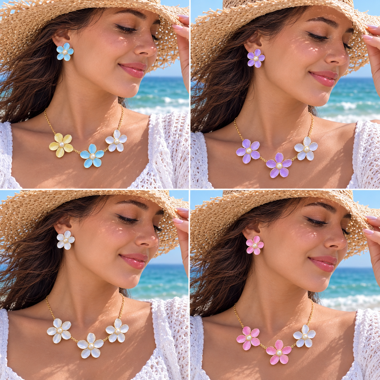🌸 Collier & Boucles d’oreilles Fleur – Élégance estivale