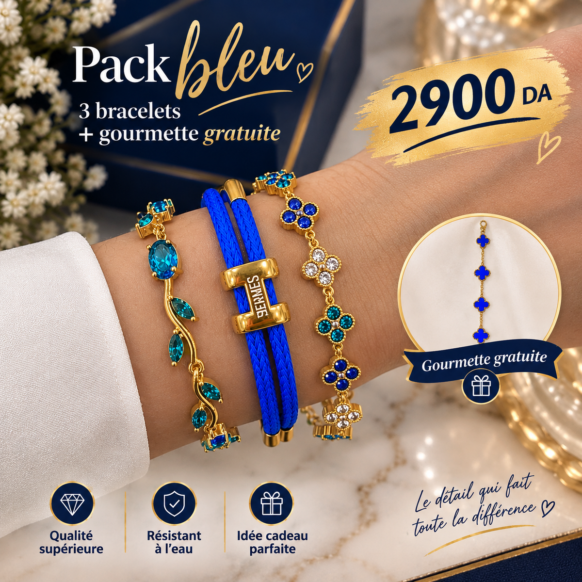 💎 Pack 3 Bracelets + Gourmette Gratuite 🎁