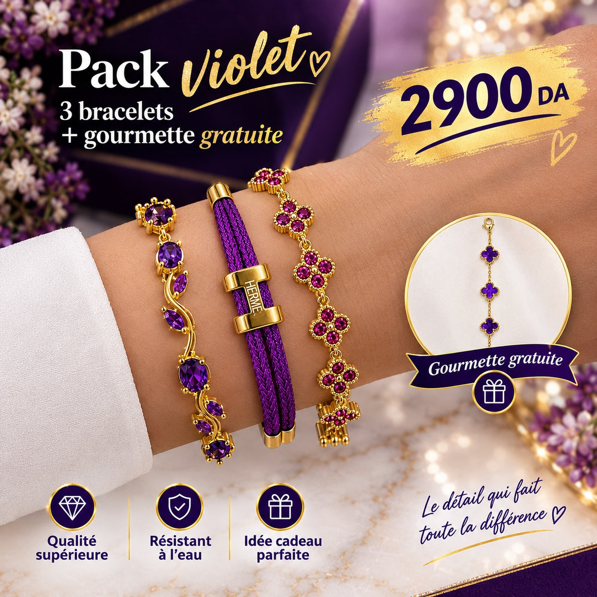 💎 Pack 3 Bracelets + Gourmette Gratuite 🎁