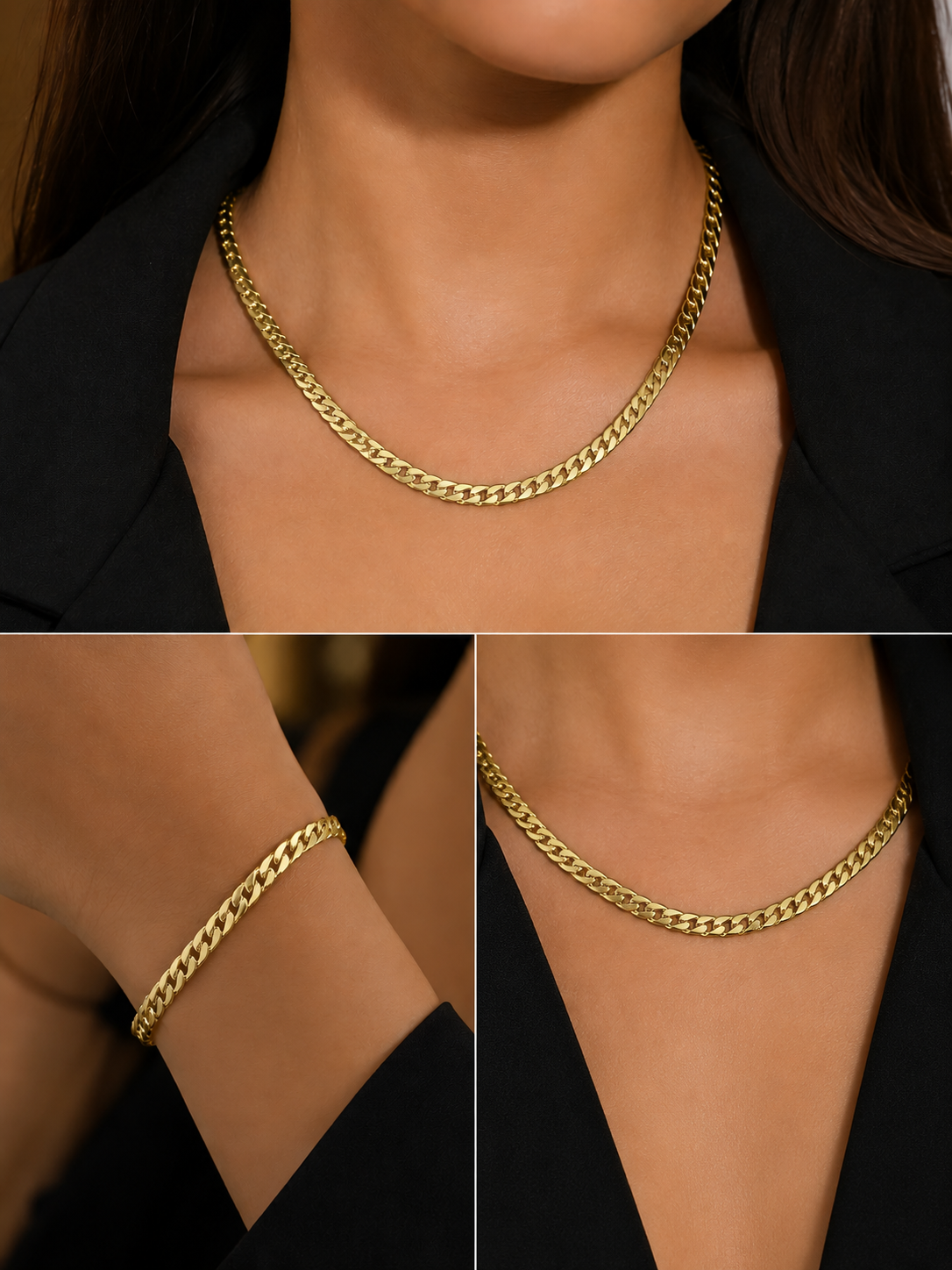 ✨ Ensemble de bijoux doré – Collier & Bracelet Maille Gourmette